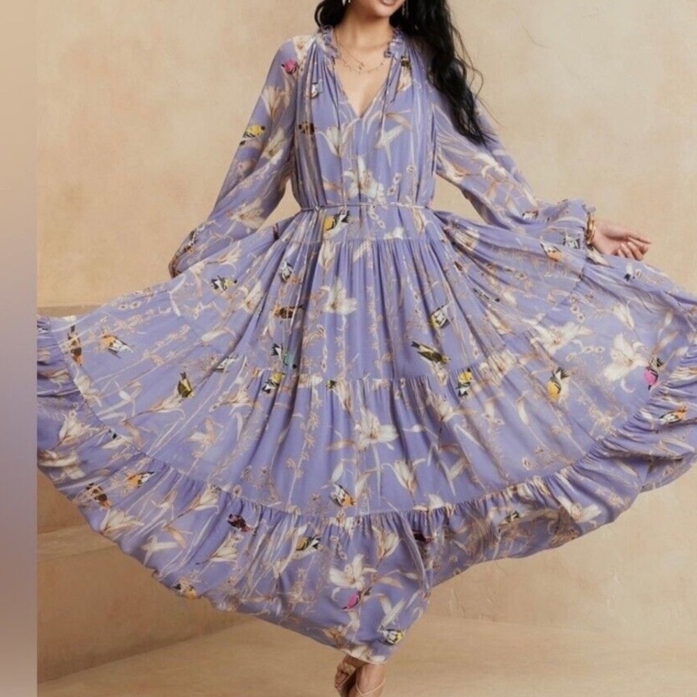 Banana Republic Lavender Floral Long Sleeve Maxi Dress